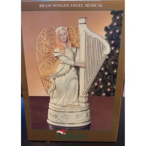 DILLARD'S CHRISTMAS PORCELAIN ANGEL GOLD WINGED‎ MUSICAL HARP RARE